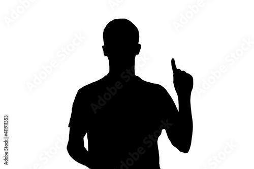 black and white silhouette of a man with a raised finger