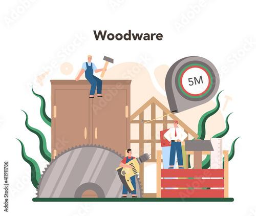 Wood industry and paper production concept. Logging and woodworking