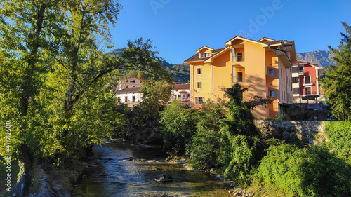 Bridge over the Casano River in Las Arenas. Cabrales is a municipality in the autonomous community of Asturias, northwestern Spain. © An Instant of Time
