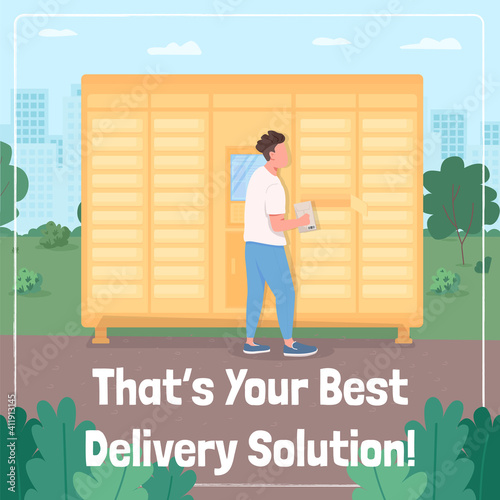 Lockdown delivery social media post mockup. That your best delivery solution phrase. Web banner design template. Covid booster, content layout with inscription. Poster, print ads and flat illustration