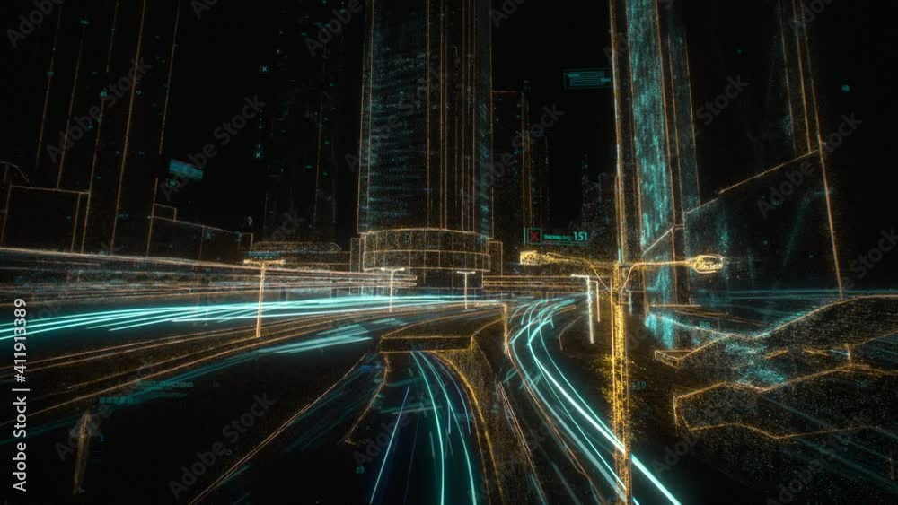 Creating digital model of a city. Artificial Intelligence technology concept. Smart city
