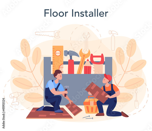 Flooring installer. Professional parquet laying, wooden or tile floor.