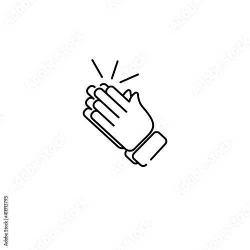 Different hands gestures of human, set of black line icons isolated on white background. Vector illustration, clap emoji
