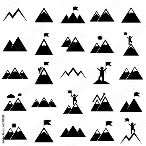 Mountain set icon, logo isolated on white background