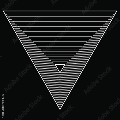 Abstract white concentric triangles. Vector illustration. Design element for technology logo, striped border frame, blackout tattoo, prints, monochrome pattern and abstract background