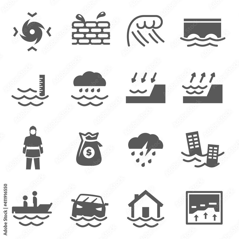 Tsunami, inundation bold black silhouette icon isolated on white. Deluge, spate, tornado. Tsunami, inundation bold black silhouette icon isolated on white. Deluge, spate, tornado.