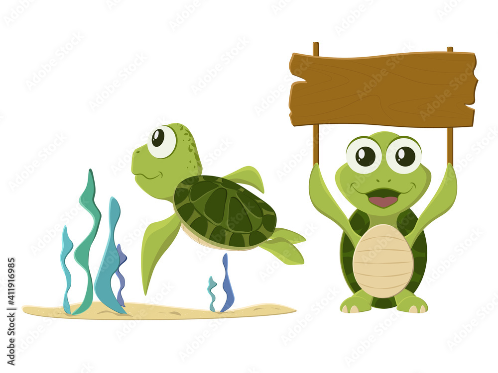 Happy turtle cartoon collection set. Vector illustrations for nature,  animals, wildlife, aquatic reptilians concept Stock Vector | Adobe Stock