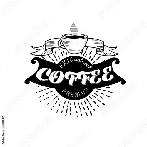 Vintage-style coffee label. Icon, a symbol for the cover of a menu or booklet with a grunge effect.