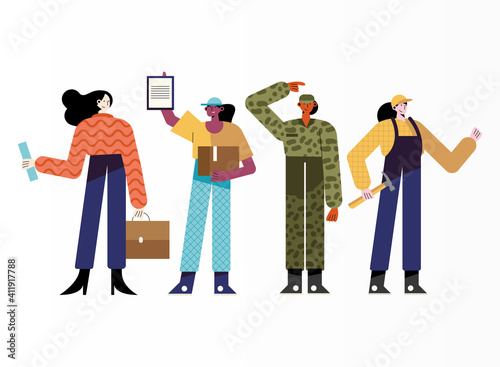 bundle of four women different professions characters