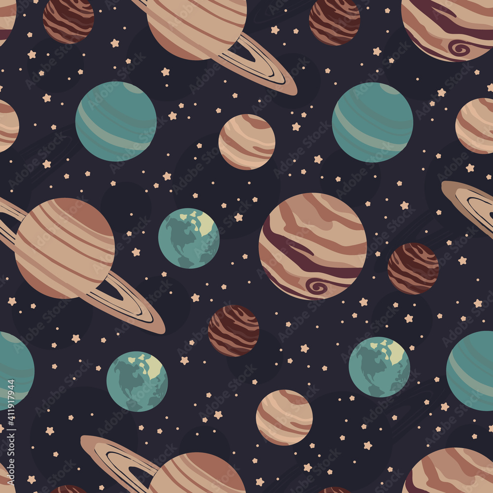 Seamless repeating pattern of planets