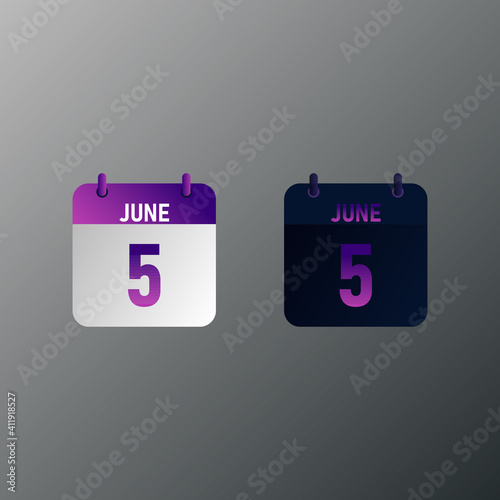 June daily calendar icon in flat design style. Vector illustration in light and dark design. 