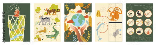 A set of pre-made posters about environmental protection. Vector illustration.