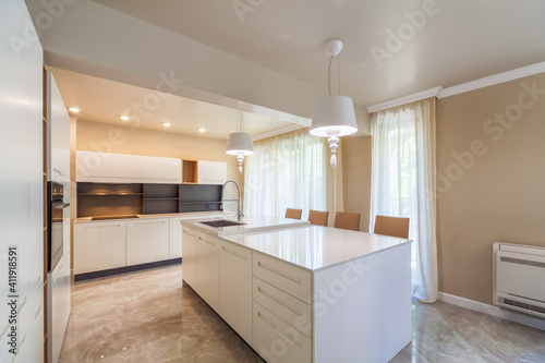 New modern white kitchen. New luxury home. Interior photography