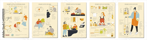A set of pre-made posters about a zero waste lifestyle. Vector illustration.
