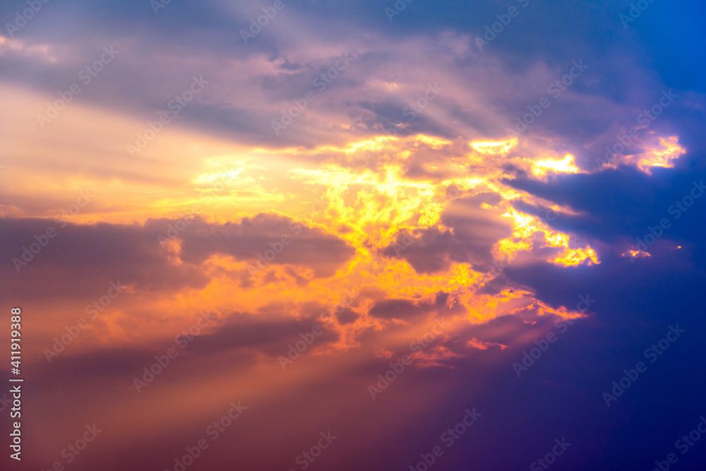 Colorful cloudy sky at sunset. Gradient color. Sky texture, abstract nature background