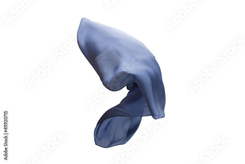 Flowing blue silk scarf isolated on white background. © Nikolay