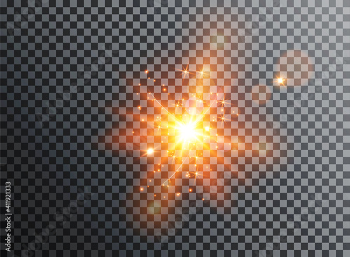 Set of flashes, lights and sparks. Abstract golden lights isolated on a transparent background.