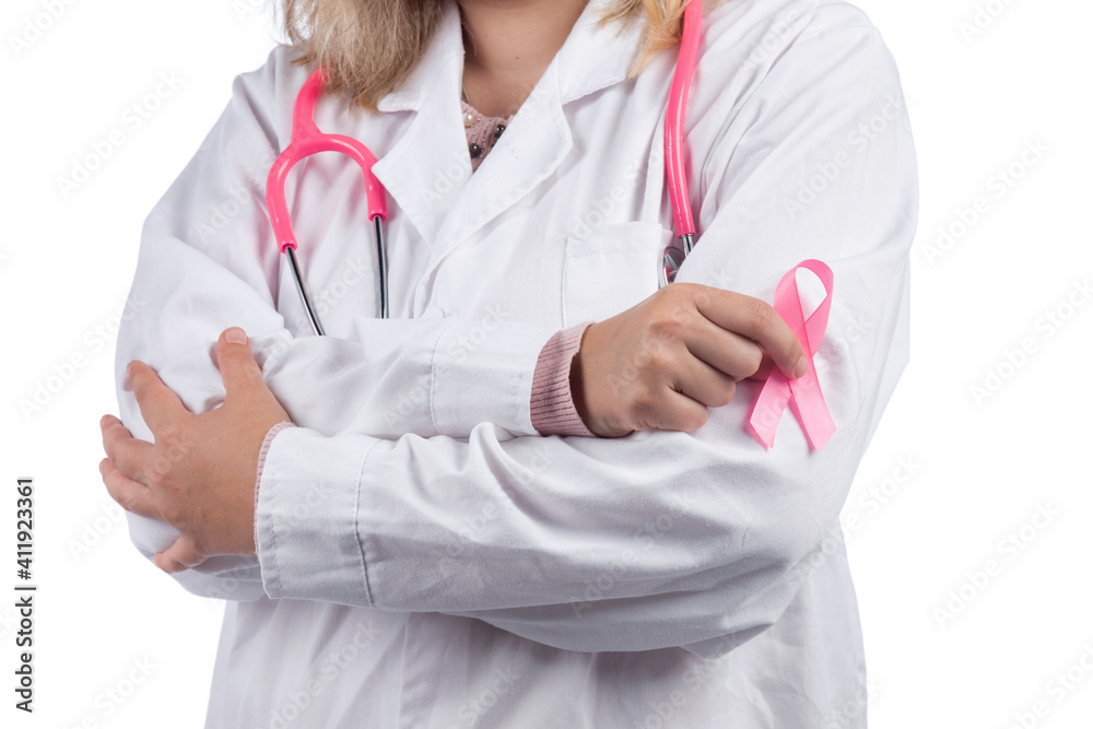 Caucasian doctor woman with pink stethoscope Caucasian doctor woman with pink stethoscope