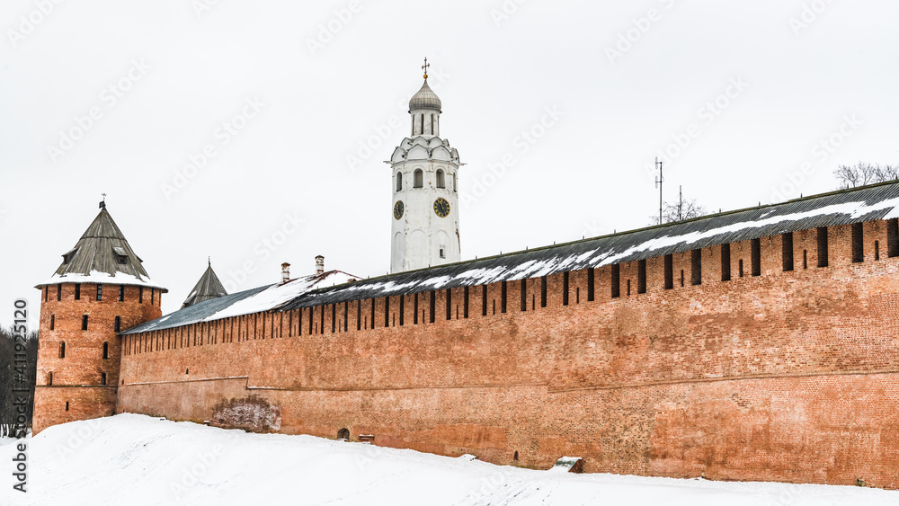 The long wall of the Novgorod Kremlin The long wall of the Novgorod Kremlin