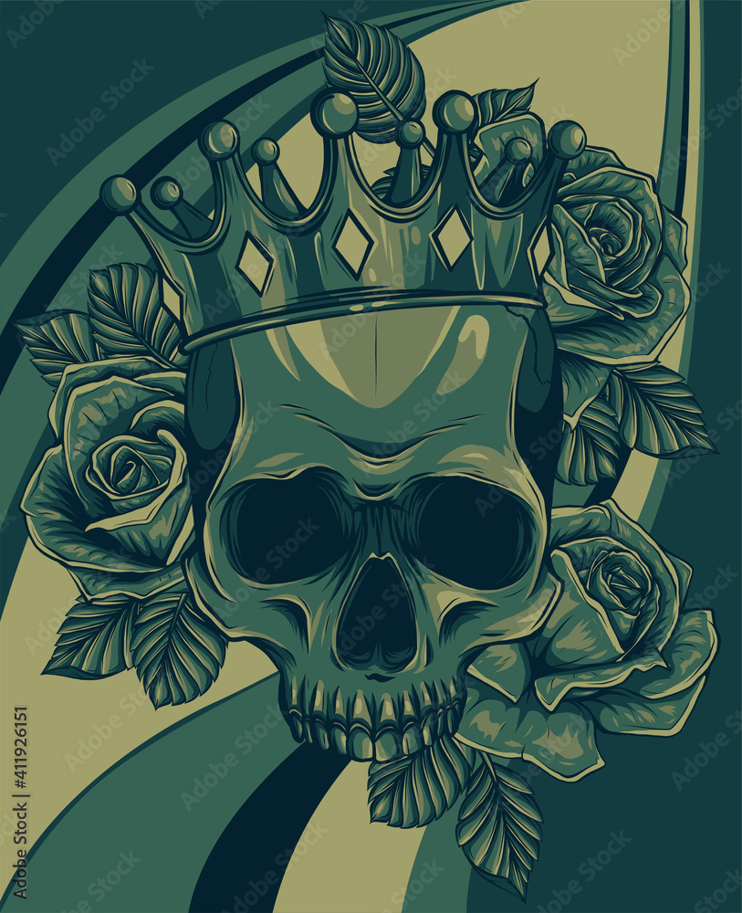 Royal Skull King Crown with Rose Illustrations Vector Mascot Stock ...