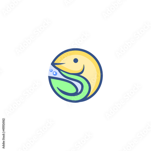 vector illustration fish and leaves, logo for aquaponics.