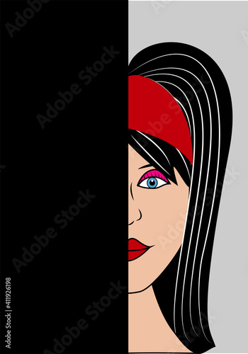 Chica o mujer escondida detrás de un objeto