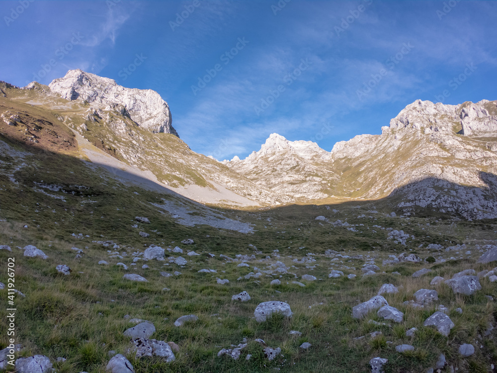 The Monetas valley near Escamellau Peak in Sotres, Picos de Europa, Asturias, Spain.