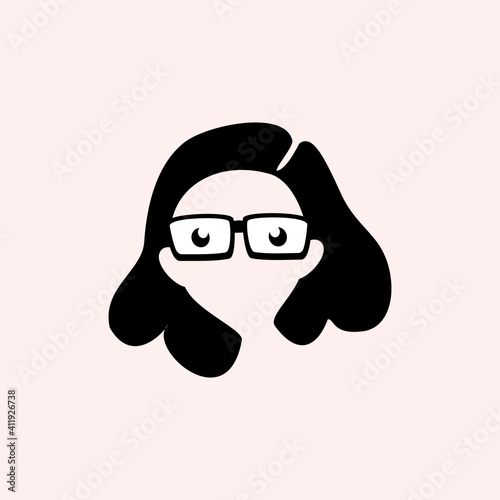 geek nerd girl with hair and glasses logo, Vector Logo template