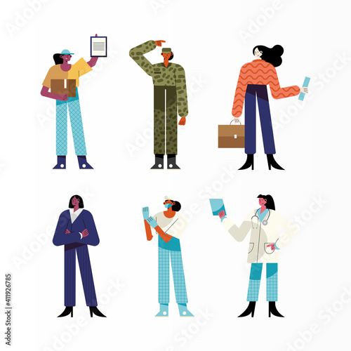 bundle of six women different professions characters