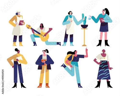 bundle of eight women different professions characters