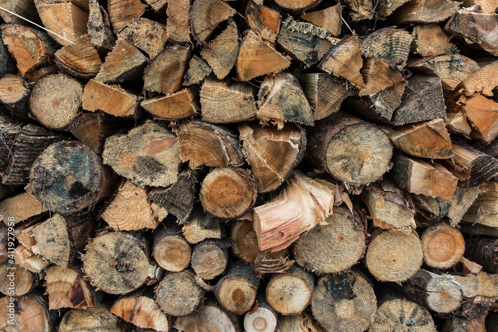 wood that has been cut and chipped, piled on a heap wood that has been cut and chipped, piled on a heap