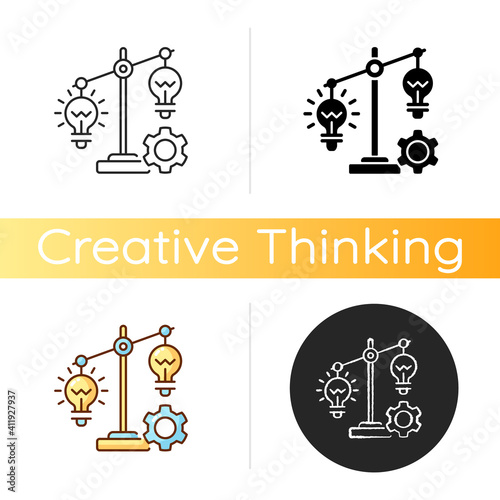 Idea prioritization icon. Creative thinking idea. Choosing the right goals. Priority optimization. Critical thinking skills. Linear black and RGB color styles. Isolated vector illustrations