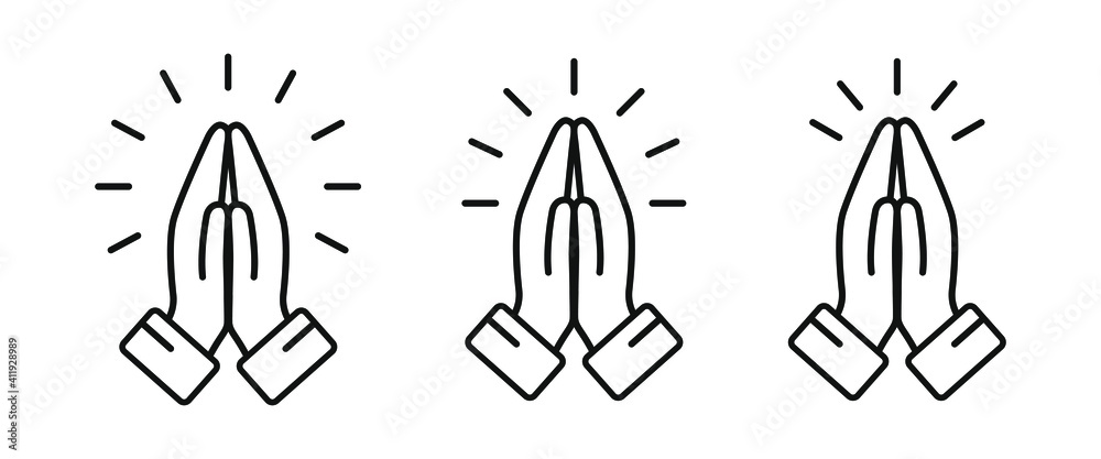 Pray icon set. Folded hands symbol. Simple thin line design. Vector illustartion.