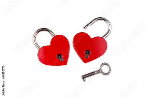 Red heart lock on the white background. Valentine's day concept.