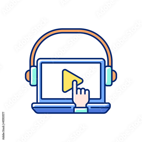 On-demand webinar RGB color icon. Getting new practical skills. Training. Practical online lesson. Improving the level of professional skills of personnel. Isolated vector illustration