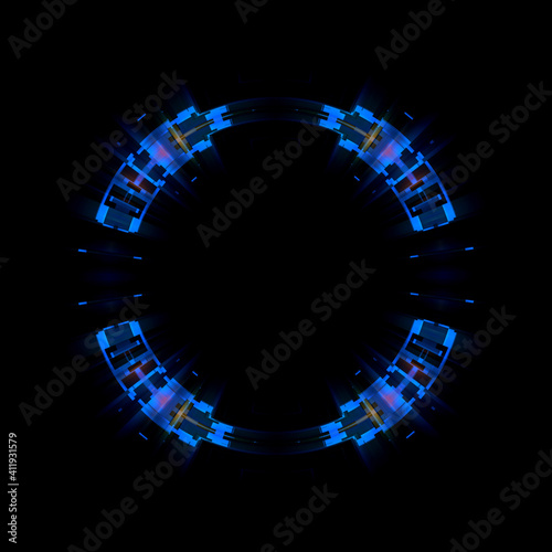 Vivid abstract background. Beautiful design of rotation frame.  .Mystical portal. Bright sphere lens. Rotating lines. Glow ring. .Magic neon ball. Led blurred swirl. Spiral glint lines. HUD
