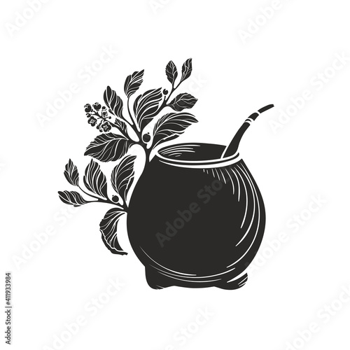 Yerba mate, calabash bowl. Vector organic symbol