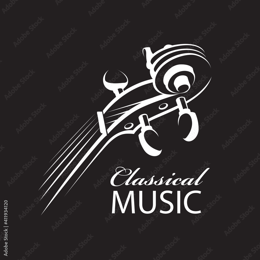 Obraz premium abstract icon of violin with text isolated on black background