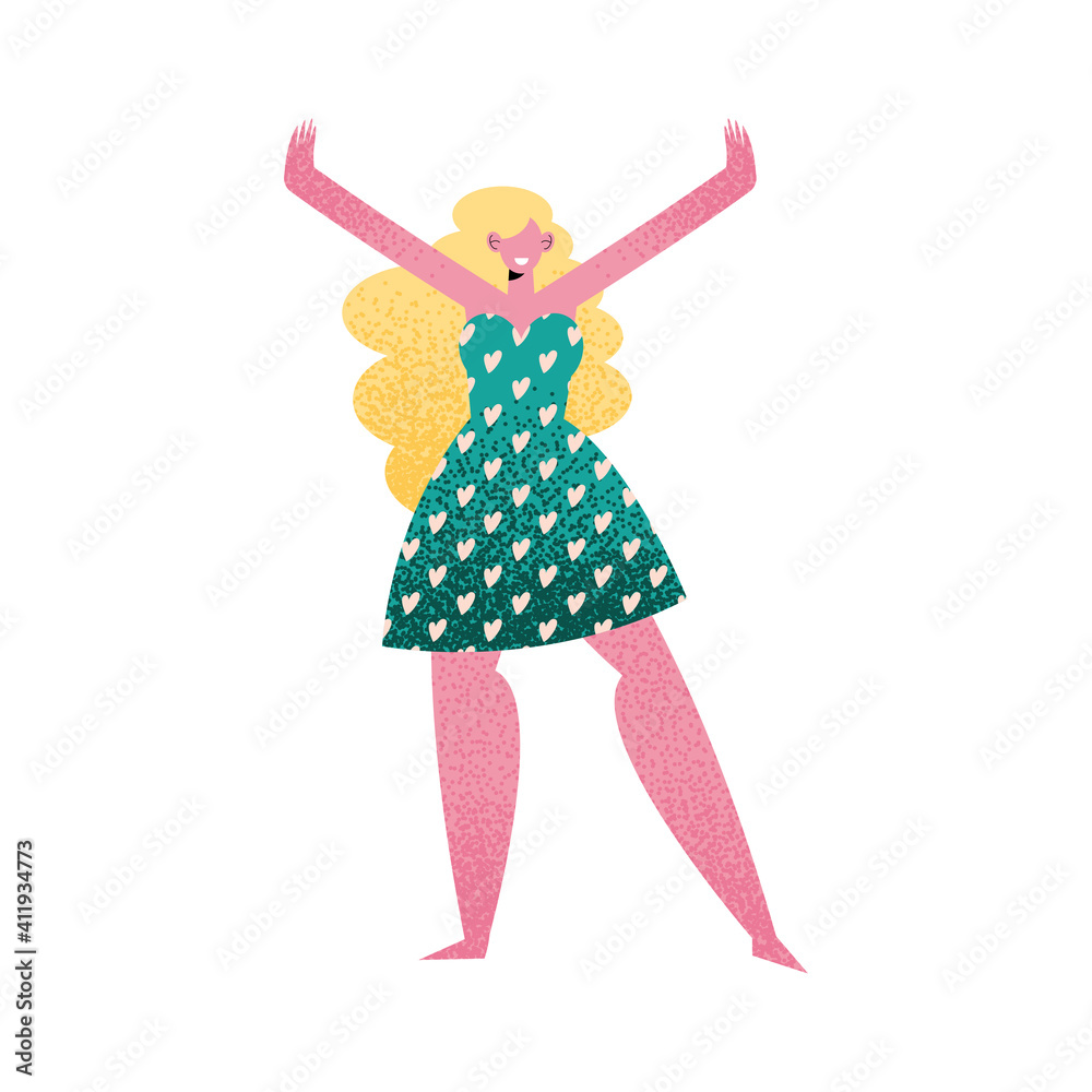 happy blond young woman wearing green dress character happy blond young woman wearing green dress character