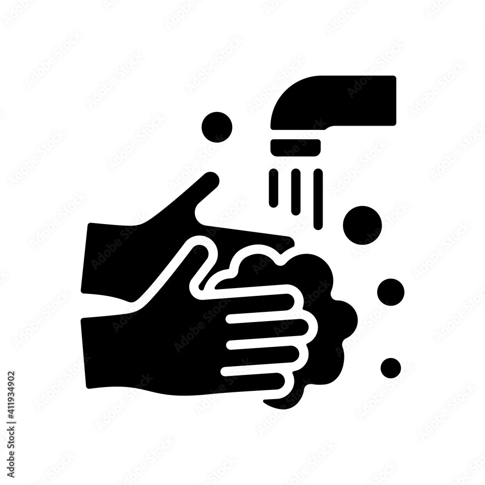 Washing hands with soap prevent virus glyph icon Washing hands with soap prevent virus glyph icon