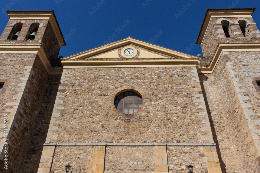 The facade of Iglesia nueva de San Vicente church (New Church Of San Vicente), Potes, Picos de Europa, Cantabria, Spain.