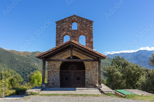 San Miguel Hermitage (Ermita de San Miguel) chapel near Santo Toribio de Liebana monastery, Potes, Picos de Europa mountains, Spain. photo