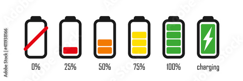 Set of battery charge level indicator. Vector illustration isolated on white background