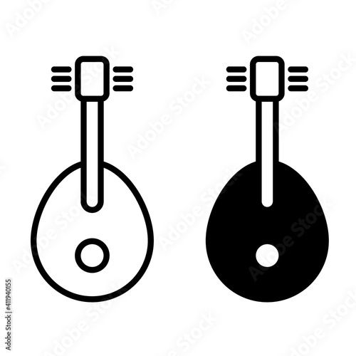 Set of Lute icon. Thin linear lute outline icon