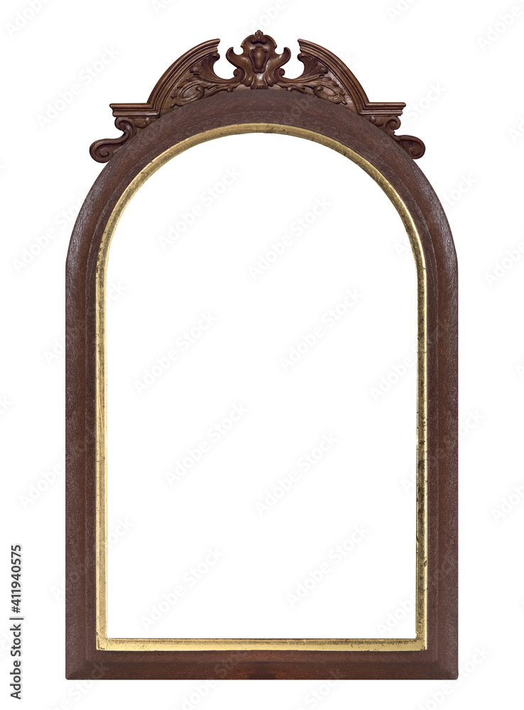 Wooden frame for paintings, mirrors or photo isolated on white background. Design element with clipping path