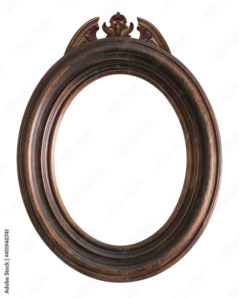 Wooden oval frame for paintings, mirrors or photo isolated on white background Wooden oval frame for paintings, mirrors or photo isolated on white background