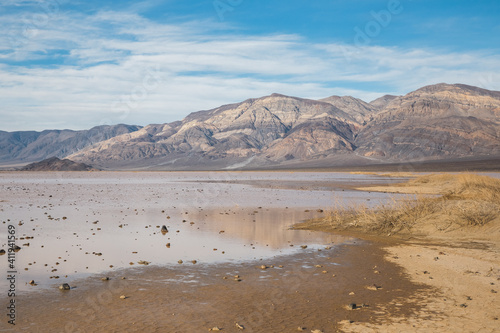 Flooded desert floor after winter rain in Death Valley, California