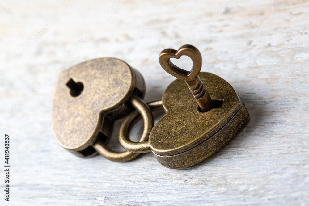 Golden padlock hearts, Valentine's day concept Golden padlock hearts, Valentine's day concept