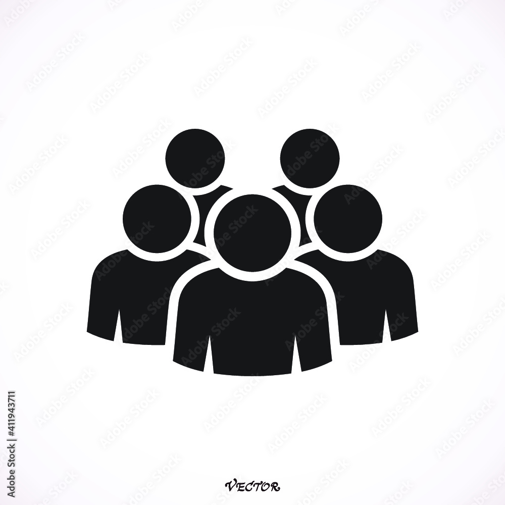 Illustration of crowd of people icon silhouettes vector. Social icon. Flat style design. User group network. Corporate team group. Community member icon. Business team work activity. Staff unity icon