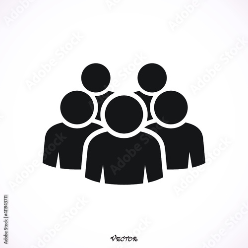 Illustration of crowd of people icon silhouettes vector. Social icon. Flat style design. User group network. Corporate team group. Community member icon. Business team work activity. Staff unity icon